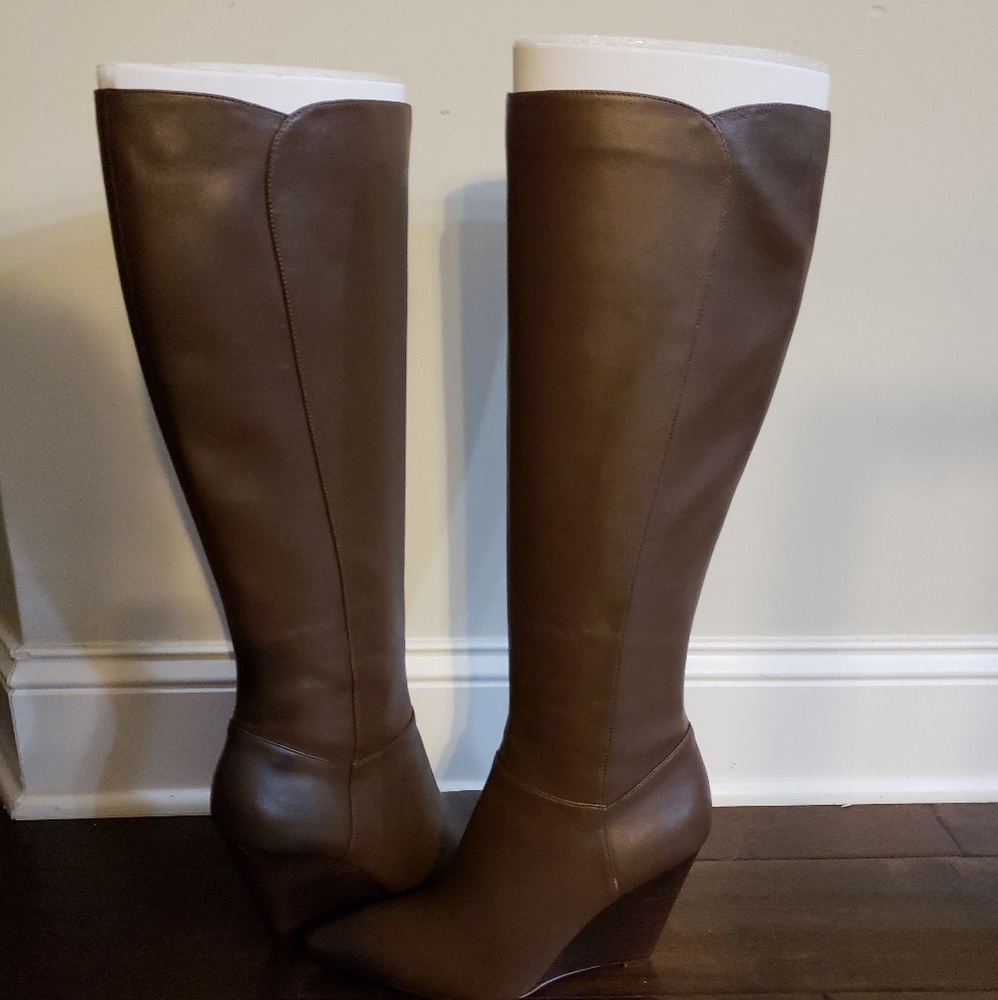 Leather Brown Wedge Boots